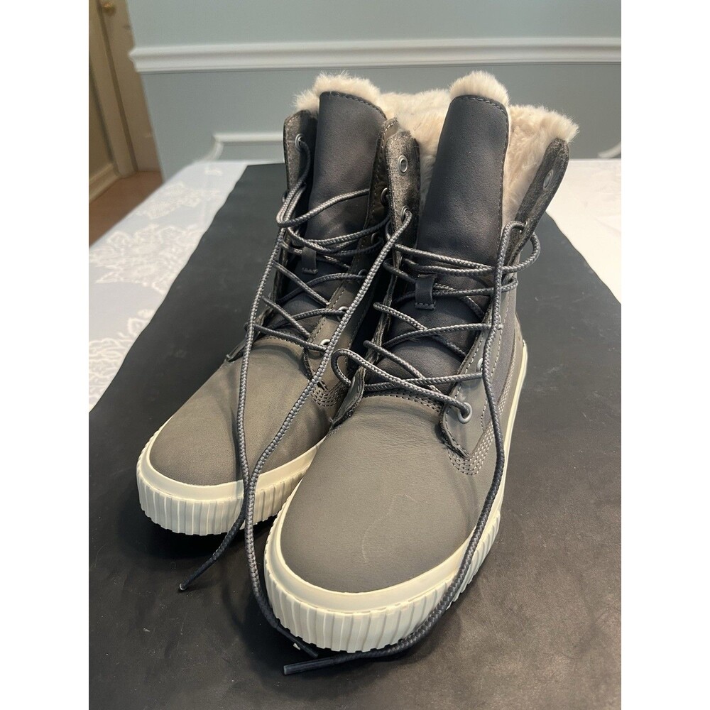Timberland Skyla Bay Gray Faux Fir Lined Fold Down Boot Women’s Sz 7